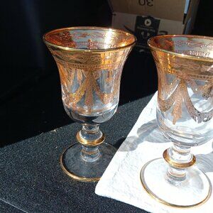 2 Vintage Medici Wine Glasses 24K Gold Made in Italy. 6.25"